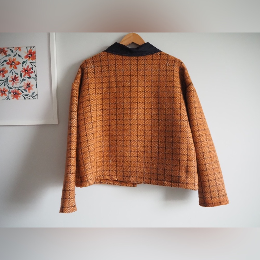 Upcycled Vintage Wool Blanket Coat Sustainable Deadstock Denim Jacket Hand Made - Picture 7 of 10